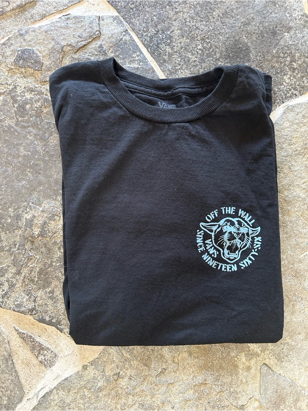 Vans Black Tee with Light Teal Logo Print